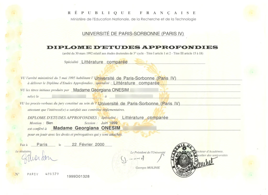 Georgiana Master's diploma